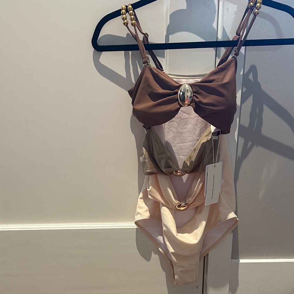 Commense Brown and Cream One-Piece Swimsuit